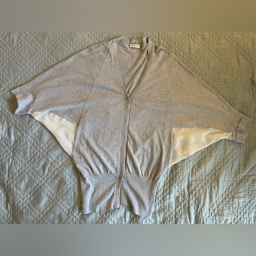 BRUNELLO CUCINELLI Cotton & Silk Combo Dolman Sleeve Snap Stingray Cardigan XL
